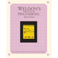 An eBook printed copy titled "Weldon's Practical Pincushions: How to Make Pincushions for Bazaars and Decorative Purposes" from Long Thread Media, featuring a small, yellow illustration in the center. The background is pink with white polka dots and is framed by a beige border.