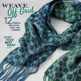 **Cover of Long Thread Media's Handwoven Magazine November/December 2021 issue featuring a blue and green woven scarf with a geometric pattern. Text highlights include "Weave Off Grid," "12 Projects that Curve, Twist, and Meander," "Wind Your Best Warp," and "Use Yarn Wraps and Scraps for Knitting and Embroidery."**