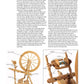 A page from the magazine "An Introduction to Spinning Wheels, Spinning Daily eBook Printed" by Long Thread Media includes text about spinning and displays two images of spinning wheels. The left image shows a traditional Saxony spinning wheel, while the right image showcases a modern Orion spinning wheel. The text is organized into two columns.