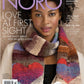 The cover of the "Noro Knitting Magazine Spring/Summer 2021 Issue 18" by Soho Publishing features a person with curly hair wearing a patterned scarf in summery shades of red, purple, and brown. The cover highlights the theme "Love at First Sight: 30 Laid-Back Knits for Relaxed Living.