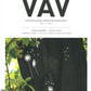 Cover of VÄV Magasinet 2/23 by VÄV Magazine. The cover features a black handwoven fabric with white dandelion embroidery, set against a background of green foliage. The bottom text mentions articles on Capellagården, garden apron, Dorothy Liebes, and City Hall fabric.