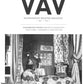 The black and white cover of "VÄV Magasinet 2/24" from VÄV Magazine features an interior adorned with intricate woven textiles, including medieval wool fabrics used in curtains, a bedspread, and cushions. A small table with a flower vase adds to the scene.