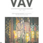 Cover of VÄV Magasinet 4/19 from VÄV Magazine. The cover showcases an intricate tapestry with deer and various geometric patterns in earthy tones. The primary title is at the top, followed by additional text about double weaves and textile storage solutions.