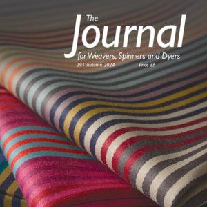 The cover of "The Journal for Weavers, Spinners and Dyers - UK - Issue 291, Autumn 2024" showcases vibrant striped fabrics in this colorful edition, priced at £6.