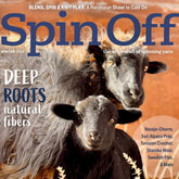 Spin Off Winter 2024 by Long Thread Media showcases two sheep against a rustic background on its cover. The issue emphasizes topics such as natural fibers and yarn crafts, with features on Navajo-Churro wool techniques, Suri Alpaca preparation methods, Tunisian Crochet tips, and additional insights.