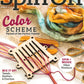 Cover of Long Thread Media's "Spin Off Spring 2023" magazine showcasing vibrant yarns and a weaving tool, accompanied by articles on small-batch dyeing, color palettes, and colcha embroidery. The textured paper background adds to the crafty theme.