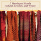 The image displays six beautifully crafted shawls in various shades of red, orange, and brown hanging on a branch. The text above the shawls reads: "Long Thread Media Presents: Spin-Off - 7 Handspun Shawls to Knit, Crochet, and Weave - eBook Printed Copy," with a website link "spinningdaily.com" at the bottom right.