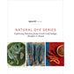 A cover image of a magazine titled "Spin Off Presents: Natural Dye Series: Exploring Palettes from Fresh-Leaf Indigo, Madder & Woad." The cover features three images side by side. On the left, leaves soaking in water; in the center, blue yarn drying; on the right, orange yarn and a bowl of spices. This is part of the Spin Off eBook Printed Copy series by Long Thread Media.