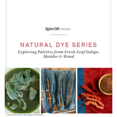 Explore the "Spin Off Presents: Natural Dye Series" flyer, brought to you by Long Thread Media. This printed eBook copy unveils the exquisite beauty of Japanese Indigo and Madder Dyes through stunning imagery. Delve into diverse palettes featuring three captivating images: yarn soaked in a green indigo dye bath, blue yarn elegantly drying, and vibrant orange yarn paired with madder root. Discover a spectrum of hues from Fresh-Leaf Indigo, Madder, and Woad.