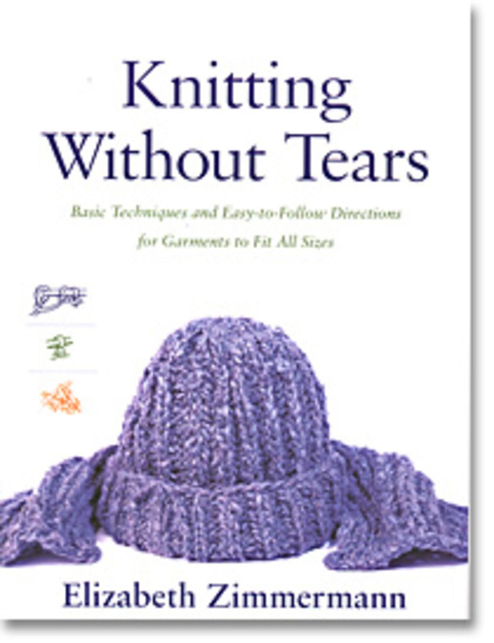 The cover of the book "Knitting Without Tears" by Ingram Content features a blue knitted hat and scarf set against a white background. The subtitle reads, "Basic Techniques and Easy-to-Follow Directions for Garments to Fit All Sizes." Perfect for those eager to learn to knit and master fiber crafts.