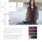 A woman wearing a vibrant knit cardigan over a dark top smiles on a breezy day. The page highlights the creative possibilities using knitting diagrams for the sweater's construction, stripe sequences, and thread colors for various sizes included in "Artful Color Mindful Knits" by Ingram Content. The bottom right features close-ups of other yarn colors.