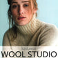 A person wearing a cozy, beige turtleneck sweater is featured on the cover of "Wool Studio Vol. 4: The Norah Gaughan Collection" by Ingram Content, set against a light blue background. With long hair pulled back and a relaxed expression, the focus is on Norah Gaughan's stunning knitting patterns and the magazine's text.