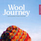 A cover of the book titled "Wool Journey: Shetland" by Pom Pom Publishing. The background is a clear blue sky, and the bottom part of the image shows a person wearing a colorful knit hat with a geometric pattern. A vertical label on the right reads "Shetland Knitting Patterns.