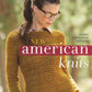 A woman wearing glasses is modeling a yellow hand-knitted sweater with lace detailing. The text on the image reads "New American Knits" by Ingram Content. This elegant sweater is highlighted against a backdrop of blurred greenery, showcasing the craftsmanship of American artists.