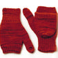 Hand-knitted by a knitting expert, the Knit Mitts - Your Hand-Y Guide to Knitting Mittens & Gloves by Ingram Content comes in a vibrant red-orange color with a darker stripe pattern. One glove's fold-over mitten flap is shown unfolded while the other is folded, allowing easy conversion from fingerless mittens to full mittens. Customize patterns as you wish with this thick wool yarn design.