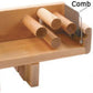 The Leclerc Tension Box Comb by Leclerc Looms is a wooden weaving accessory with multiple cylindrical rods and a 4 dent comb attachment. The comb, located on the right side of the device, is designed for guiding or organizing threads or materials. The structure is mounted on a small wooden base, characteristic of a Leclerc Tension Box.