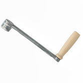 Displayed against a white background, the Crank Handle Replacement for Leclerc Looms by Leclerc Looms features a silver hand crank with a cylindrical metal end and a light wooden handle, making it an essential replacement part for your loom.