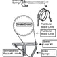 A diagram illustrating the parts of a brake system for a loom. It includes labels for the Leclerc Replacement Flat Steel Brake Circle for Loom from Leclerc Looms, turnbuckle, brake lever, connecting rod, brake spring, brake drum, strengthening pieces, pawls, ratchet wheel, and take-up motion handle.