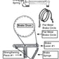 Diagram illustrating an assembled brake system for a Leclerc Floor Loom. Key components include flat metal brake circles, brake springs, strengthening pieces, a Leclerc Turnbuckle for Floor Looms by Leclerc Looms, a connecting rod, a brake drum, pawls, a ratchet wheel, and a take-up motion handle.