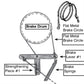 Diagram showing brake components and their labeled parts, including the Leclerc Brake Drum for Floor Loom, Flat Metal Brake Circle, Brake Lever #1, Brake Springs, and Strengthening Piece #1. An image of two metal circles with cables is shown beside the diagram. Missing or incorrect Leclerc Looms components can lead to lost or damaged parts.