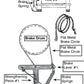 A technical illustration showcasing various parts of the Leclerc Brake Drum for Floor Loom by Leclerc Looms, including the brake drum, brake lever, turnbuckle, flat metal brake circle, brake springs, strengthening pieces, brake rods, and different types of pawls for a cloth beam. Replacement is available for any lost or damaged components.