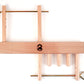 Introducing the Leclerc Threading Helper by Leclerc Looms: a light-colored wooden burr puzzle featuring interlocking rectangular and cylindrical pieces, complemented by metal rods. This ingenious puzzle lies flat on a plain white background and assembles cleverly like lease sticks in weaving.