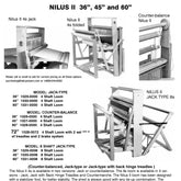 Black and white brochure showcasing the Leclerc Nilus II 4-Shaft Floor Loom by Leclerc Looms in various sizes (36", 45", and 60") and configurations (4 and 8 shaft looms, jack-type). Includes images of the looms and contact information for purchasing.