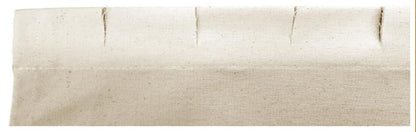 A close-up image of a section of beige fabric, reminiscent of those used in Leclerc Canvas Aprons by Leclerc Looms, with clean, even cuts along the top edge. The fabric has a slightly textured surface and appears to be neatly folded at the top. The rectangular cuts are evenly spaced.