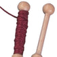 Image showcasing two Leclerc 5" Plastic Tapestry Bobbins from Leclerc Looms. One bobbin is wrapped tightly with red thread in a traditional manner, while the other remains plain, hinting at their use in weaving or knitting projects.