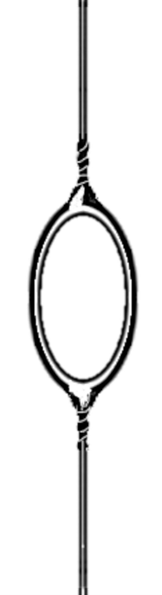 An abstract, vertical illustration features an elongated oval in the center, intersected by thin, straight lines at both ends. A horizontal elongated loop reminiscent of a Large Eye Insert Eye Heddle from Leclerc Looms cuts through the oval, creating a minimalist design akin to interwoven carbon steel strands.