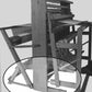 A black and white image of the Leclerc new Artisat 8-Shaft Loom Back Hinge Treadle Kit by Leclerc Looms, showcasing various beams, strings, and mechanical parts. The lower section of the loom is encircled by a black oval, emphasizing the back hinged treadles and structural supports.