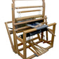 The Leclerc Fanny II 4-shaft Floor Loom by Leclerc Looms is shown. Strings are set up for weaving fabric, and several parts are adjustable for various weaving techniques. The loom structure appears sturdy and is designed for handcrafting textile items.