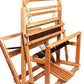 The Leclerc Fanny II 4-shaft Floor Loom by Leclerc Looms is a wooden handloom weaving machine featuring a detailed structure with various components, including a frame, pedals, and mechanisms for holding and manipulating threads. It showcases the traditional design used for textile weaving.