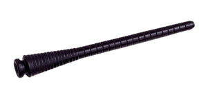 The AVL 5.5" Pirn by AVL Looms is a black spiral stake with a wider base that gradually tapers to a narrow tip, featuring evenly spaced ridges along its length that create a coiled appearance. The object is set against a plain white background.