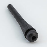 A Schacht Spindle Co. Schacht Pirn for End-Delivery Shuttle, featuring a black, cylindrical rubber design with a textured grip and a hollow, circular opening at one end, photographed against a white background.