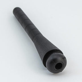 A Schacht Spindle Co. Schacht Pirn for End-Delivery Shuttle, featuring a black, cylindrical rubber design with a textured grip and a hollow, circular opening at one end, photographed against a white background.