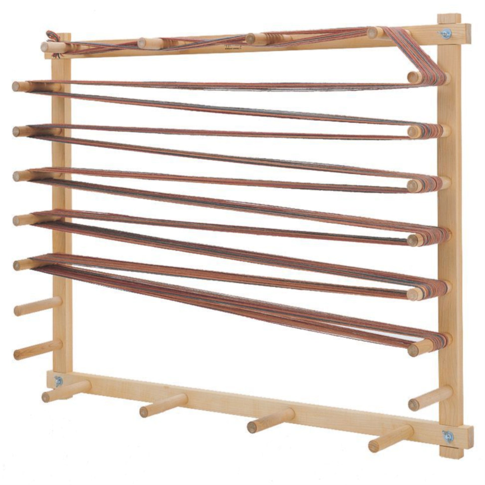 The Schacht Warping Board by Schacht Spindle Co. is crafted from hard maple and is ideal for measuring and winding yarn for weaving. It boasts multiple sturdy pegs arranged in a grid pattern, enabling long stretches of yarn to be looped and organized efficiently.