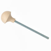 A Matchless Drive Band Tension Knob by Schacht Spindle Co., featuring a smooth, rounded wooden design connected to a long, threaded metal screw, set against a white background. This tool is designed for precision adjustments on matchless spinning wheels.