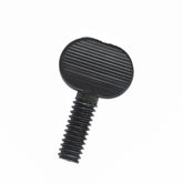 The Schacht Spindle Co.'s Tensioned Lazy Kate Thumb Screw is a replacement thumb screw featuring a black, ridged plastic design with an extending threaded metal screw, perfect for use with their Tensioned Lazy Kates, shown against a white background.