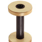 The Louët Victoria Beech Bobbin S95 standard by Louët Inc. features a cylindrical wooden spool with a dark metal rod running through its center. The top and bottom surfaces of the spool are flat and circular, each showcasing a dark circular disc in the middle of the top surface. The background is plain white.