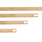 Four Louët Stick Shuttles by Louët Inc. of different lengths with a slim profile. From top to bottom, sizes are labeled as 70 cm (27.5"), 50 cm (19.7"), 40 cm (15.5"), and 30 cm (11.8"). Each shuttle features a similar design with a carved end, all boasting a smooth finish.
