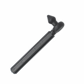 The Louët Brake Tension Bolt by Louët Inc. is depicted against a white background. This black bolt showcases an angled head and a helical thread along its length, echoing the precision typical of Louët wheel mechanisms.