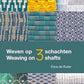 The book cover showcases an array of close-up images displaying traditional weavings in vibrant colors. At the center, the title "Weaving on 3 Shafts" by Erica de Ruiter is prominently featured. The top portion exhibits various weaving textures, while the bottom segment presents more intricate loom-controlled weaves. This publication is brought to you by Louet Inc.