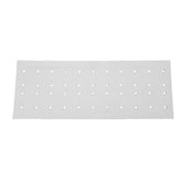 Product: Louët Sectional Warp Cards from Louët Inc. This rectangular white perforated sheet, with its evenly spaced round holes arranged in a grid pattern, resembles a cardboard divider card. The sheet is displayed against a plain white background and measures 2 cm for each of the 100 card sections.