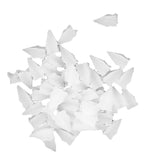 A cluster of Texsolv Loopcord spacers for Louët David, Octado, and Megado Looms (30/pack) by Glimakra; irregularly shaped, white fragments with jagged edges scattered randomly across a plain white background. Reminiscent of loom spacers, the pieces have a slightly translucent appearance and vary in size and orientation.