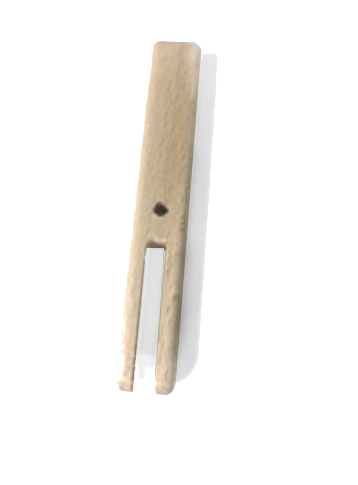 A Louët Inc. product, designed with a precision similar to that of the Louët Table Loom Toggle Handle, is a wooden needle threader featuring a single hole near one end and a V-shaped notch at the other, crafted to simplify the process of threading a needle.