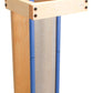 Introducing the Reed Stand / Rack - Harrisville from Harrisville Designs: a handmade wooden manual paper press standing upright, featuring a tall rectangular frame meticulously crafted from Baltic birch plywood with a mesh screen in the center. The frame is reinforced with screws at the corners and adorned with sleek blue accent pieces along the sides for an elegant finish.