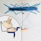 The Economy Yarn Winding Combo - Swift & Ball Winder Set by Halcyon Yarn features an umbrella-like yarn swift holding a skein of blue yarn. Below it, an inset image displays the accompanying ball winder, equipped with a spindle and crank handle for turning skeins into balls. These tools are essential for organizing and using yarn in knitting and other crafts.