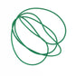 A Majacraft Co. Drive Band in green is skillfully twisted into a looping shape on a pristine white background, resembling replacement drive bands for Majacraft spinning wheels.