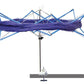 A Lacis Plastic and Metal Swift/Skein Winder with a skein of purple yarn wrapped around it. The device, featuring blue arms and a central pole for winding skeins, is mounted on an adjustable clamp that attaches to the edge of a table or surface.